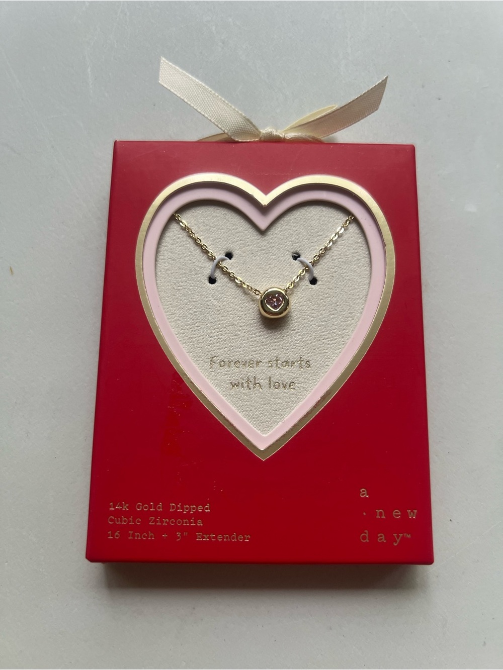 a new day Gold Dipped Necklace with Pink Stone